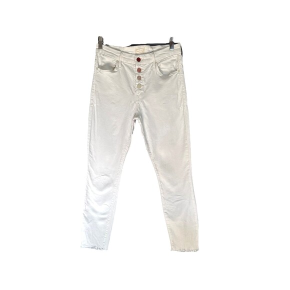 Mother The Pixie Size 29  High Rise Skinny Jeans Taste The Rainbow Cream Buttons - Picture 2 of 13
